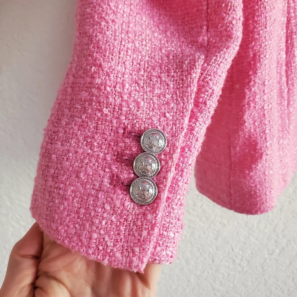 Zara Textured Tweed  Double Breasted  Blazer pink size M - Picture 15 of 15